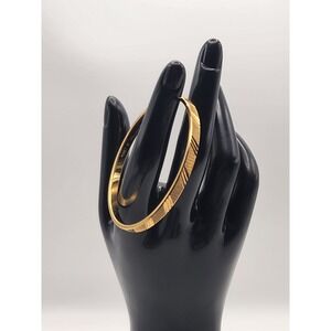 Monet Vintage Gold Tone Etched Diagonal Line Bangle Bracelet Brushed Textured